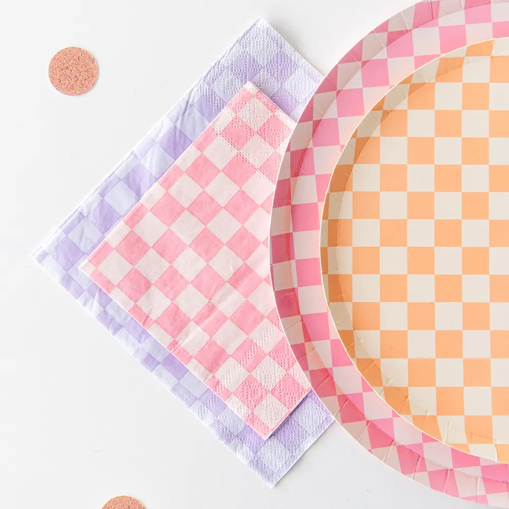 Checkered Light Pink Napkins (20 Pack)