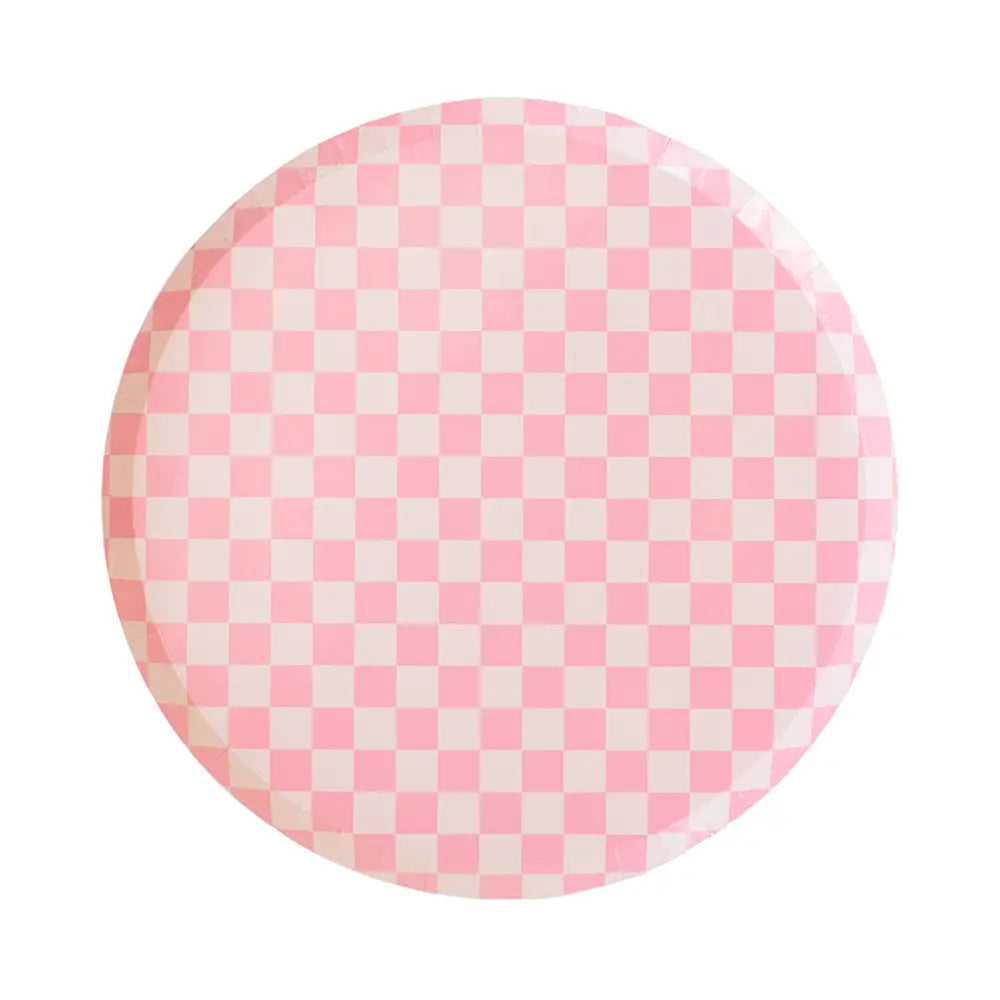 Checkered Light Pink Dessert Plates (8 Pack)