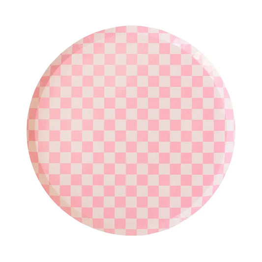 Checkered Light Pink Dessert Plates (8 Pack)