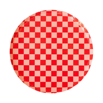 Checkered Red & Peachy Pink Dessert Plates (8 Pack)