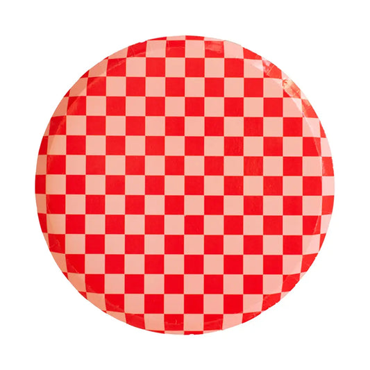 Checkered Red & Peachy Pink Dessert Plates (8 Pack)