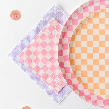 Checkered Light Pink Napkins (20 Pack)